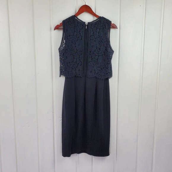 Rebecca Taylor Navy Blue Sleeveless Crew Neck Lace Sheath Cocktail Dress Size 2 - Picture 6 of 12